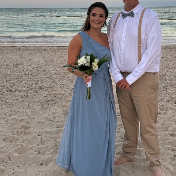 Dusty blue one shoulder bridesmaids dress - Picture 6 of 6